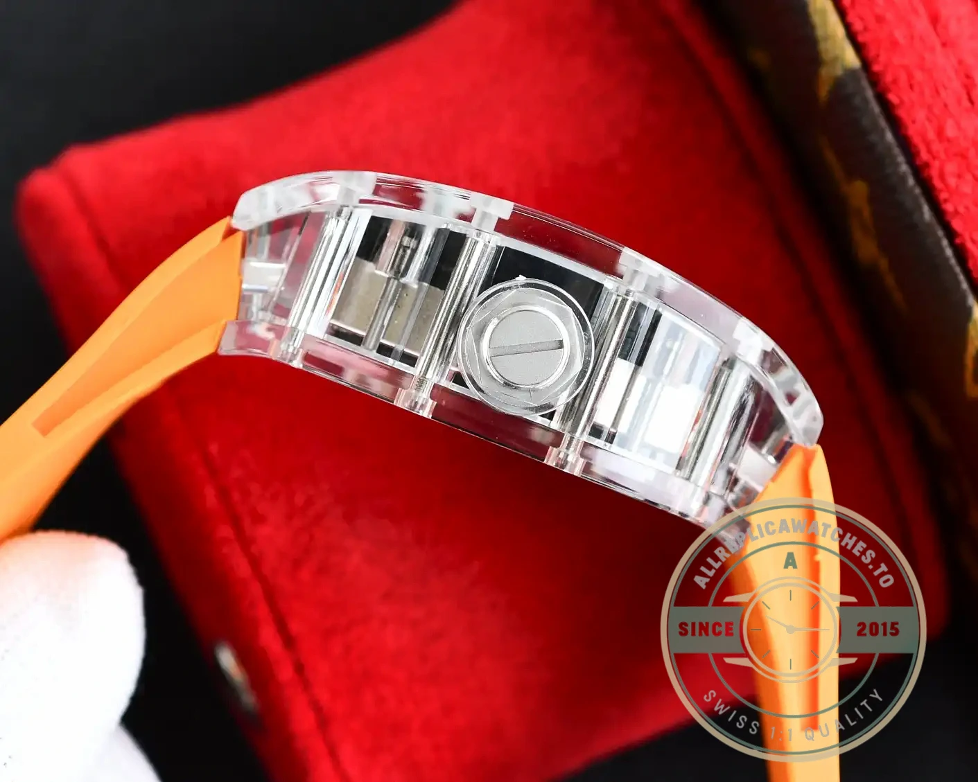 Replica Richard Mille35-02 Transparent Case Orange Strap - Swiss-Made Clone Watch