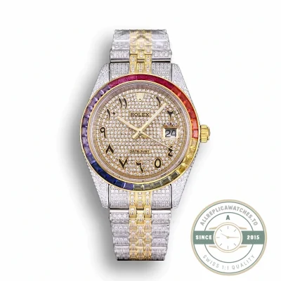 Replica Rolex Datejust 126300 41mm Arabic Dial Full-Diamond Rainbow - Premium Super Clone Watch