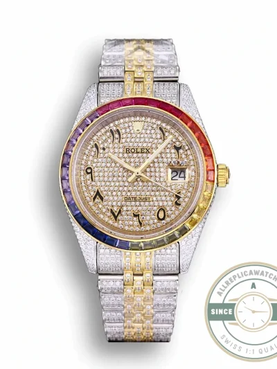 Replica Rolex Datejust 126300 41mm Arabic Dial Full-Diamond Rainbow - Premium Super Clone Watch