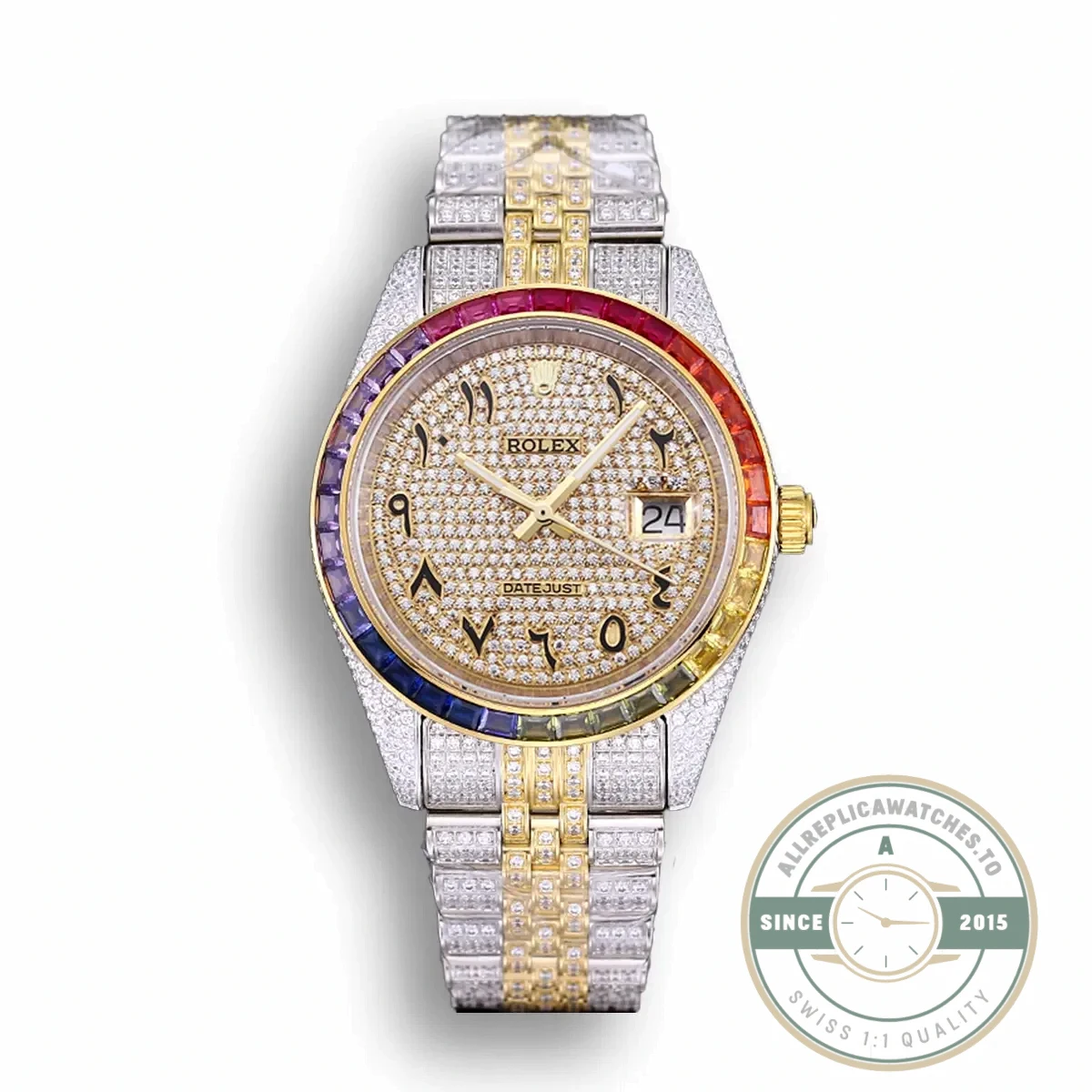Replica Rolex Datejust 126300 41mm Arabic Dial Full-Diamond Rainbow - Premium Super Clone Watch
