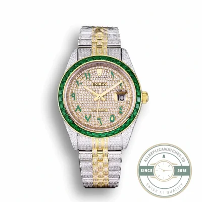 Replica Rolex Datejust 126300 41mm Arabic Dial Full-Diamond Yellow Gold - Affordable Super Clone Watch