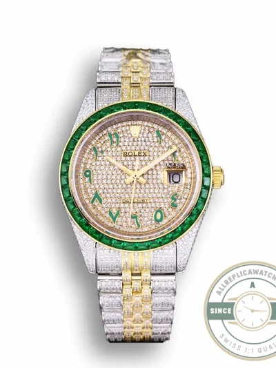 Replica Rolex Datejust 126300 41mm Arabic Dial Full-Diamond Yellow Gold - Affordable Super Clone Watch