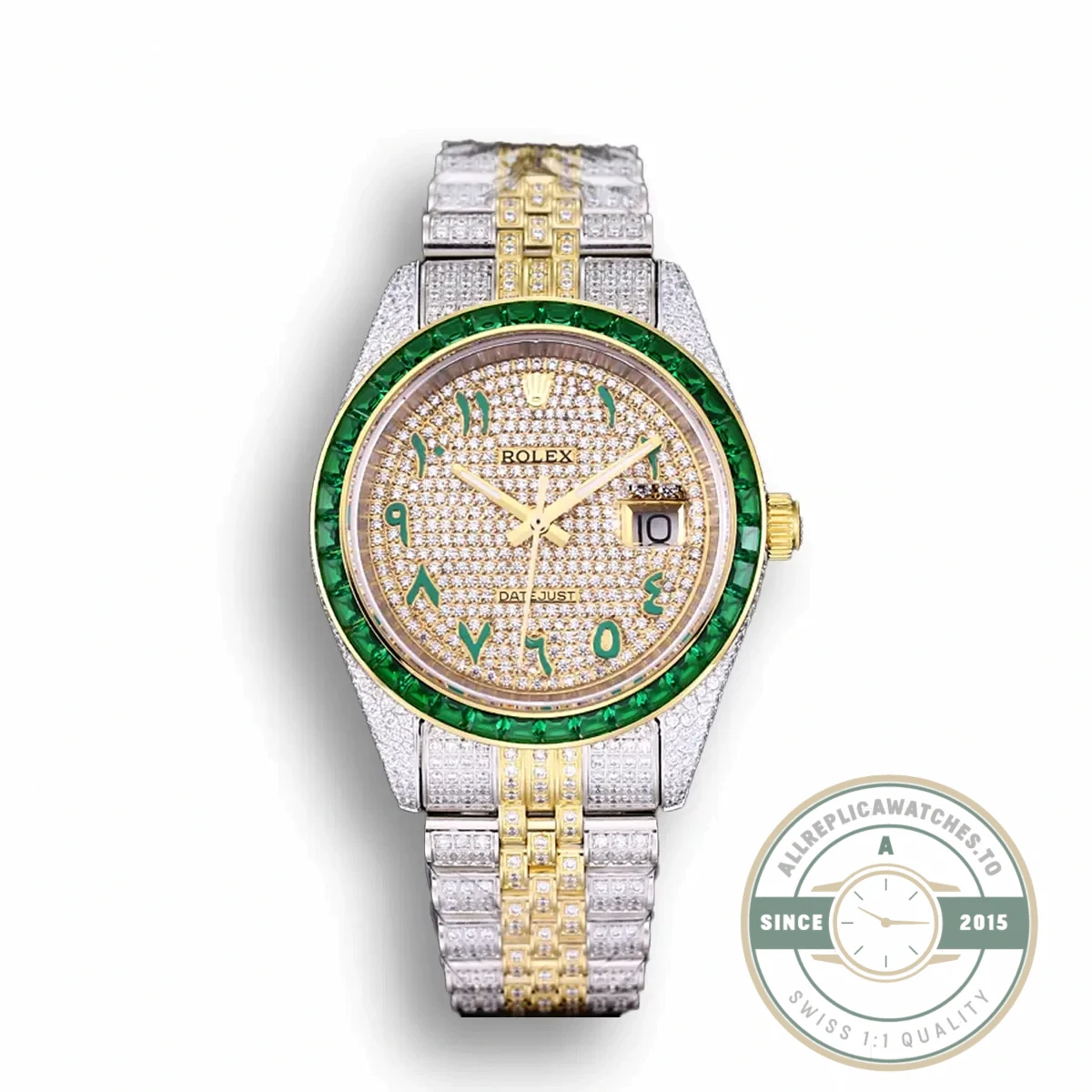 Replica Rolex Datejust 126300 41mm Arabic Dial Full-Diamond Yellow Gold - Affordable Super Clone Watch