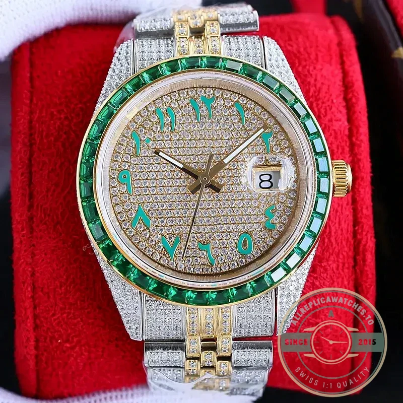 Replica Rolex Datejust 126300 41mm Arabic Dial Full-Diamond Yellow Gold - Budget Luxury Replica Watch
