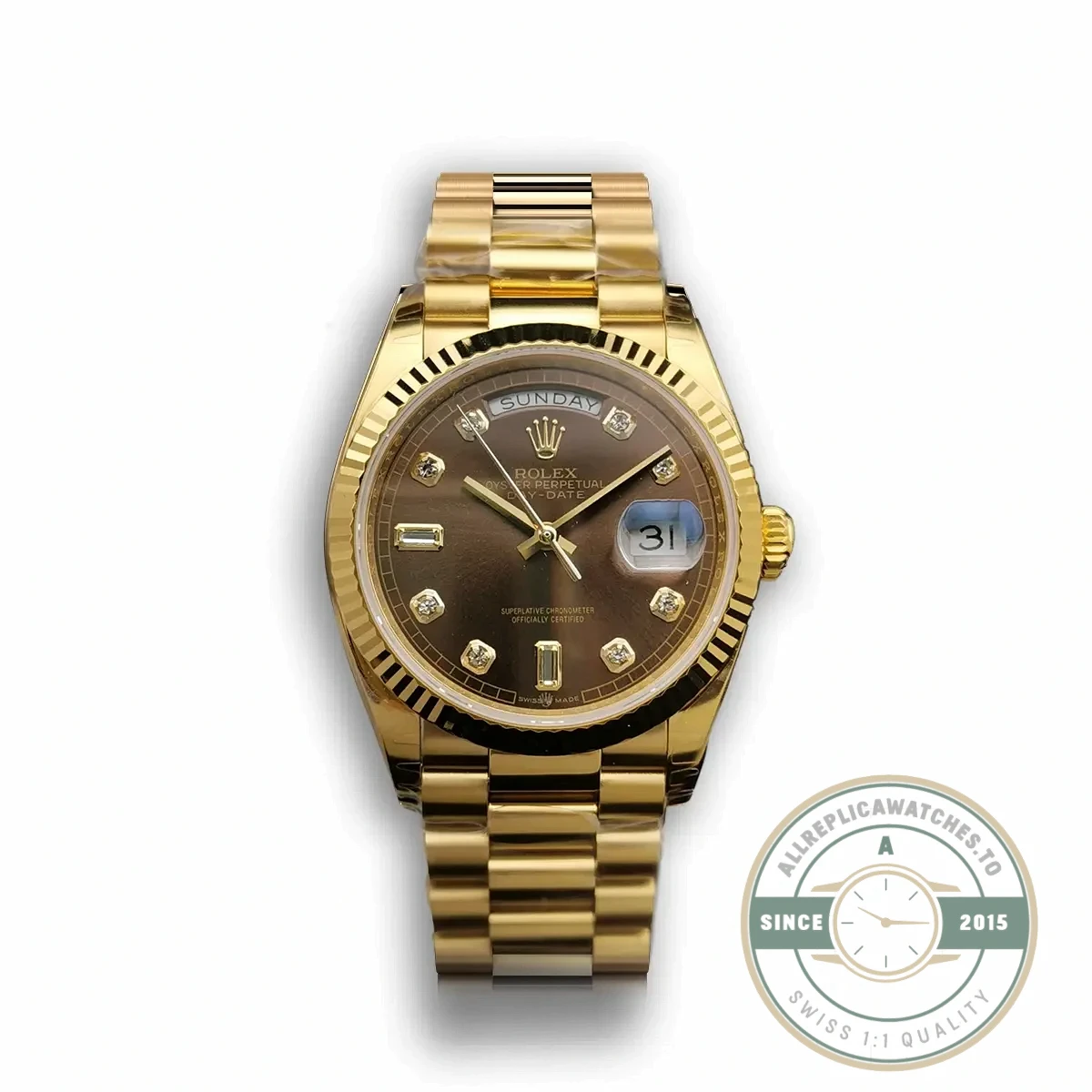 Replica Rolex Day-Date 128238 36mm Chocolate Dial Yellow Gold - Affordable Luxury Replica Timepiece