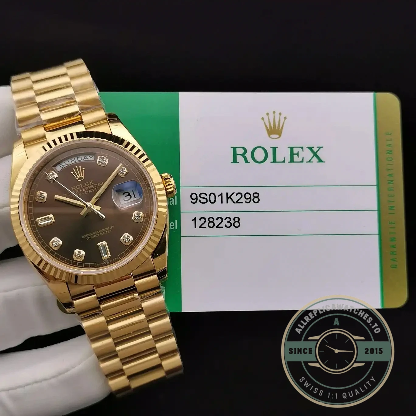 Replica Rolex Day-Date 128238 36mm Chocolate Dial Yellow Gold - High-Grade Replica Watch