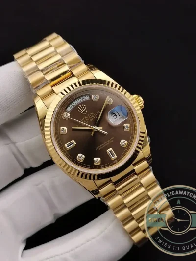 Replica Rolex Day-Date 128238 36mm Chocolate Dial Yellow Gold - Top-Tier Swiss Replica Watch