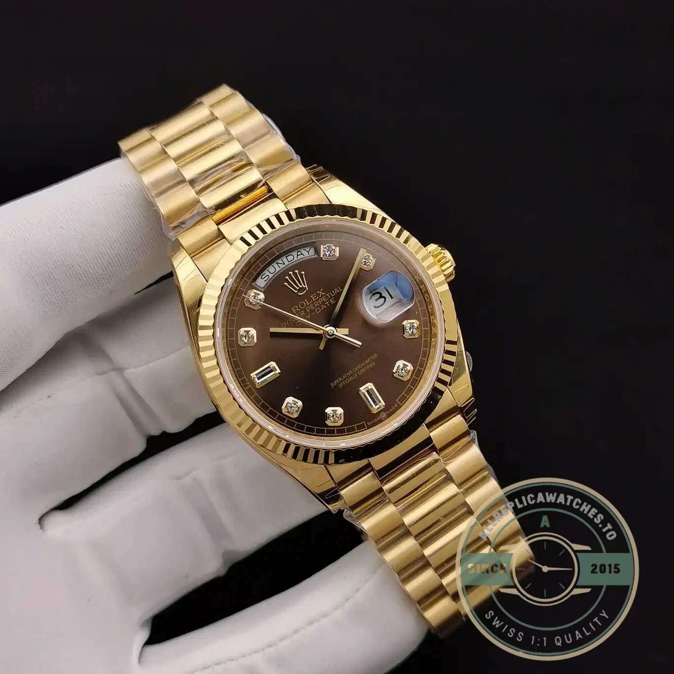 Replica Rolex Day-Date 128238 36mm Chocolate Dial Yellow Gold - Top-Tier Swiss Replica Watch
