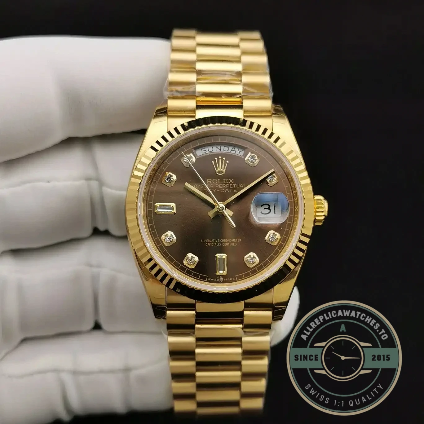 Replica Rolex Day-Date 128238 36mm Chocolate Dial Yellow Gold - Top-Tier Swiss Replica Watch