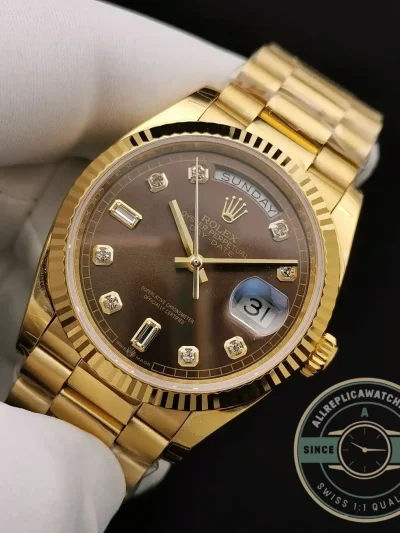 Replica Rolex Day-Date 128238 36mm Chocolate Dial Yellow Gold - Luxury Replica Watch