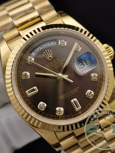 Replica Rolex Day-Date 128238 36mm Chocolate Dial Yellow Gold - Factory Super Clone Watch
