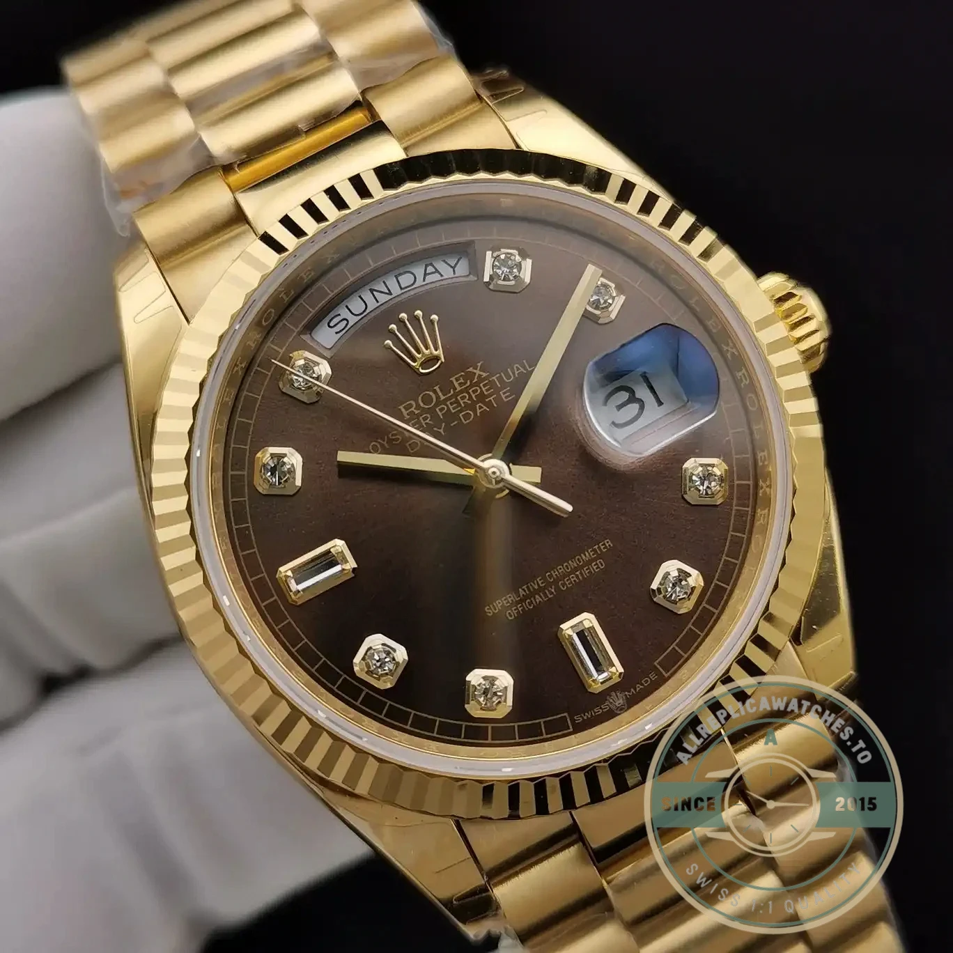 Replica Rolex Day-Date 128238 36mm Chocolate Dial Yellow Gold - Factory Super Clone Watch