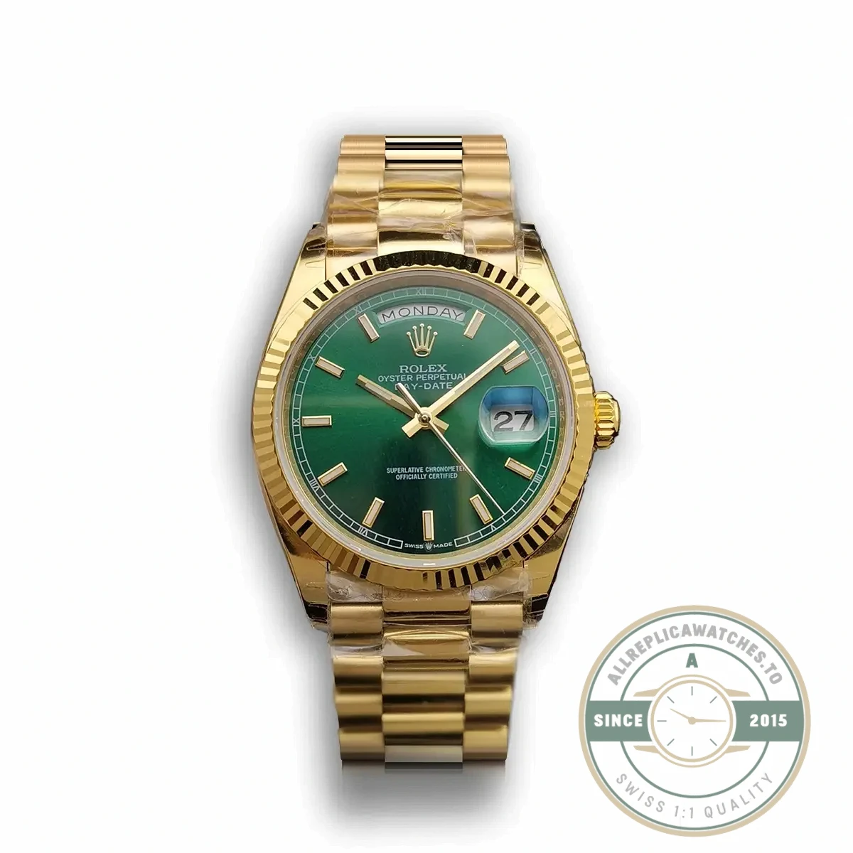 Replica Rolex Day-Date 128238 36mm Green Dial Yellow Gold - Budget Luxury Replica Watch