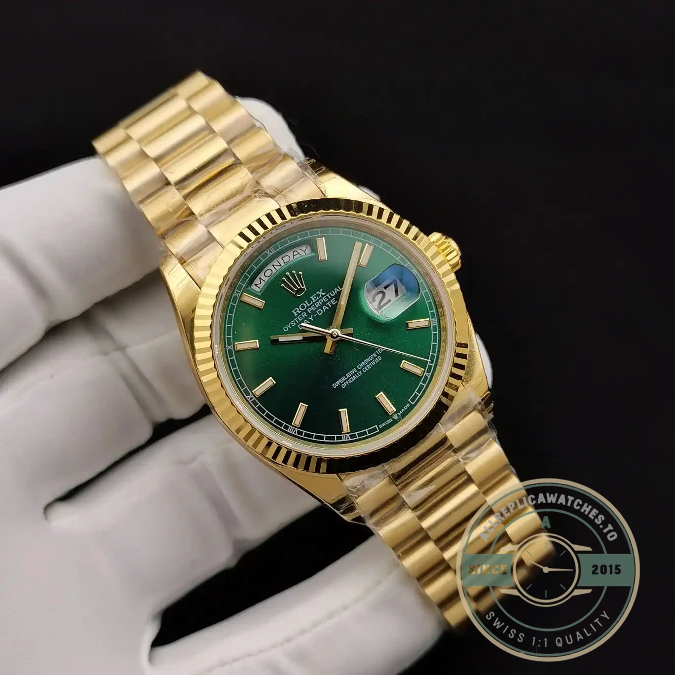 Replica Rolex Day-Date 128238 36mm Green Dial Yellow Gold - Premium Super Clone Watch