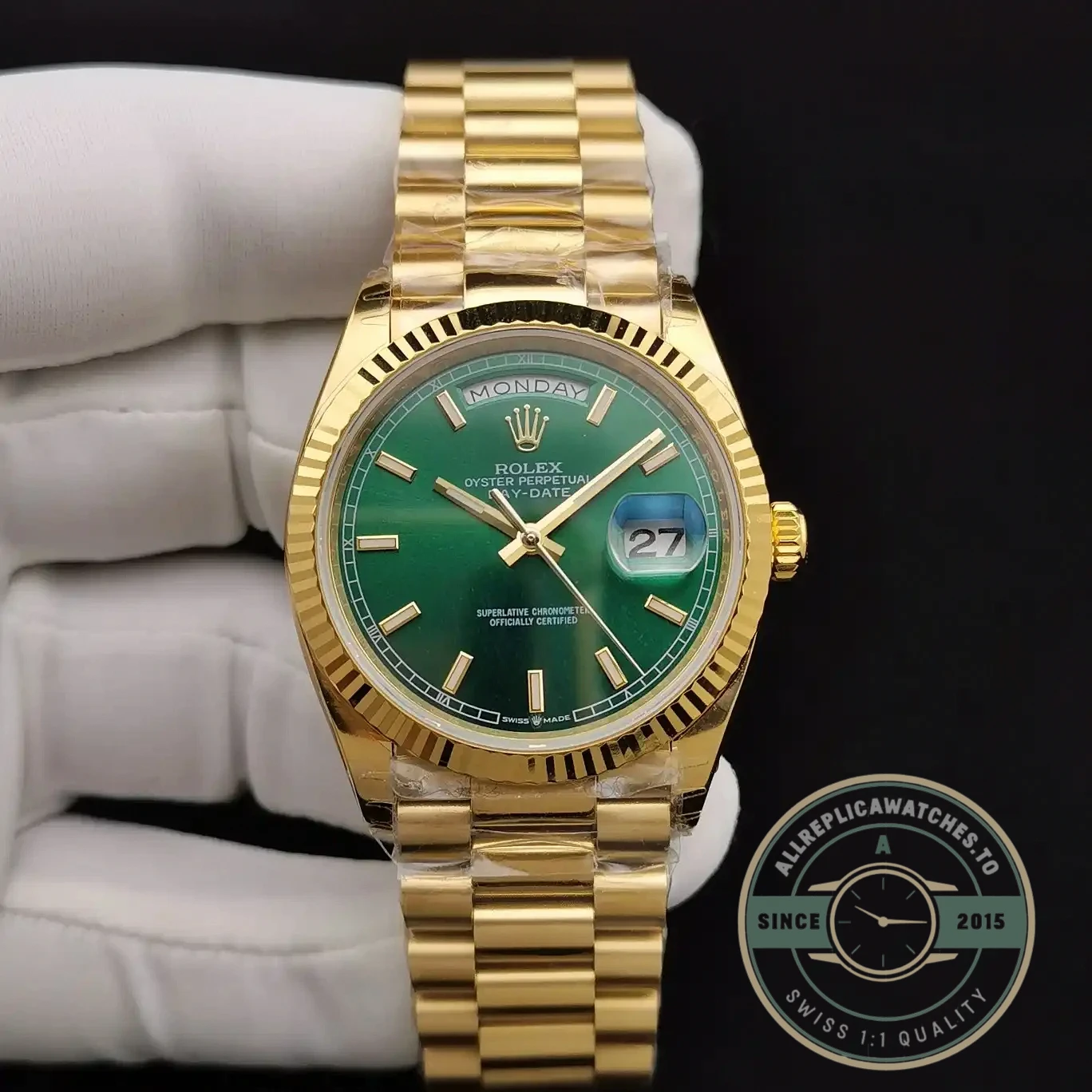 Replica Rolex Day-Date 128238 36mm Green Dial Yellow Gold - High-Grade Replica Watch