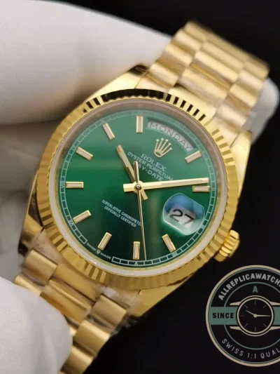 Replica Rolex Day-Date 128238 36mm Green Dial Yellow Gold - Factory Super Clone Watch