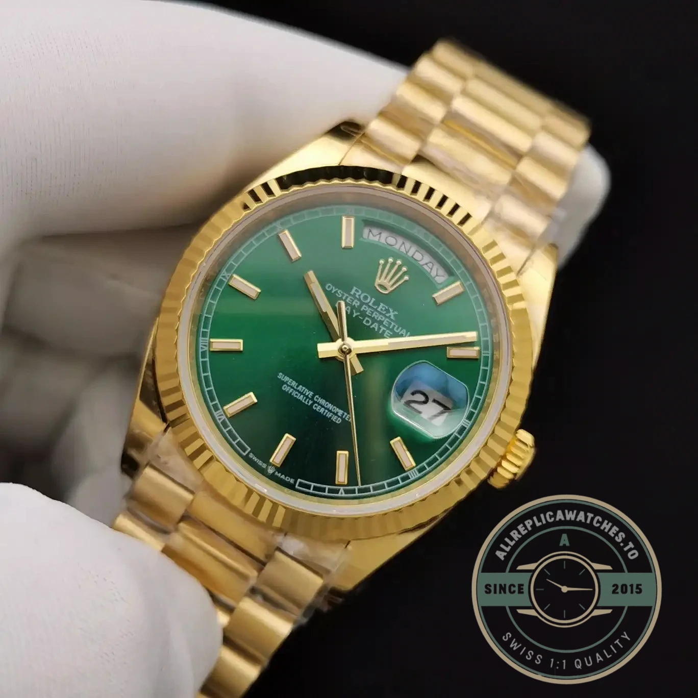 Replica Rolex Day-Date 128238 36mm Green Dial Yellow Gold - Factory Super Clone Watch