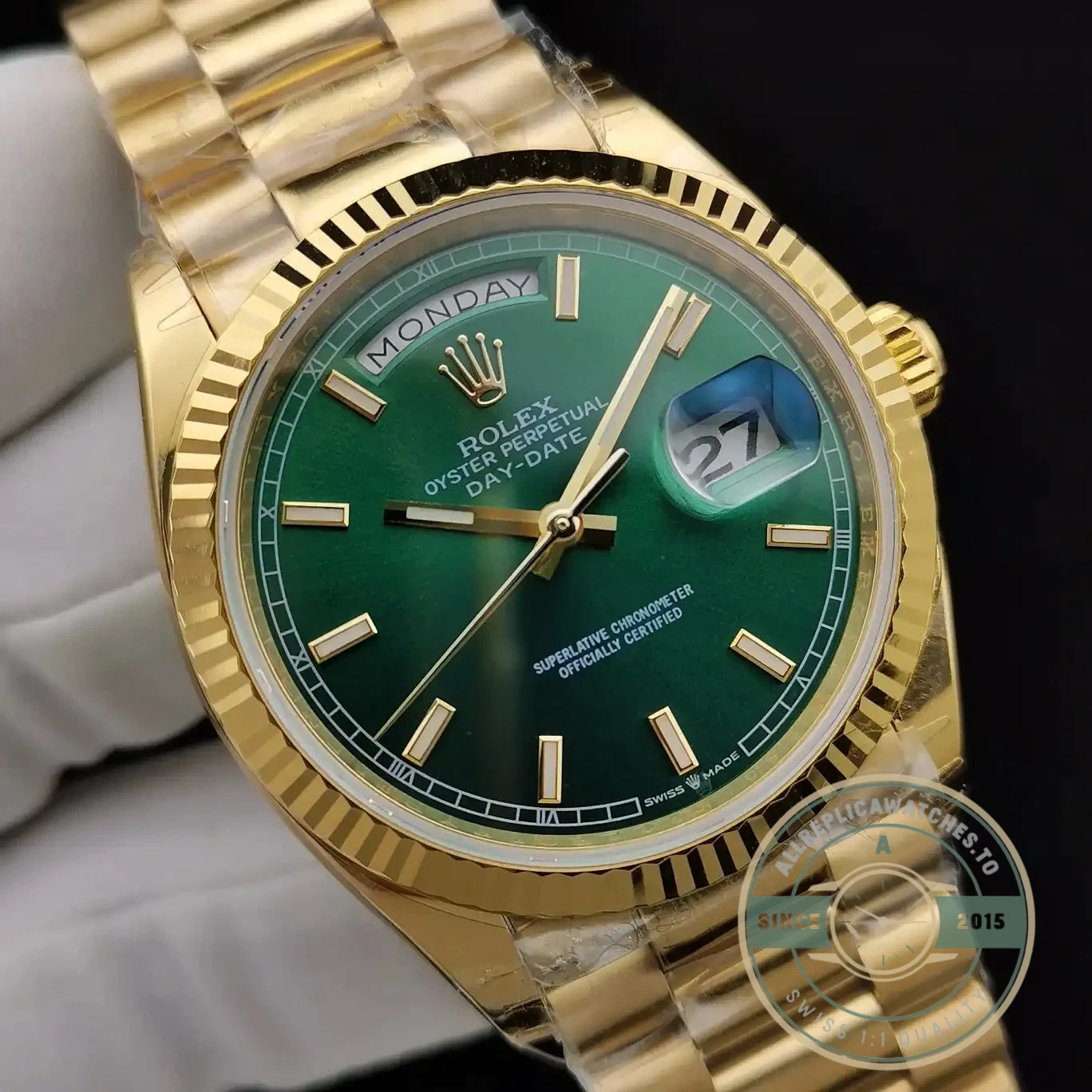 Replica Rolex Day-Date 128238 36mm Green Dial Yellow Gold - Premium Super Clone Watch
