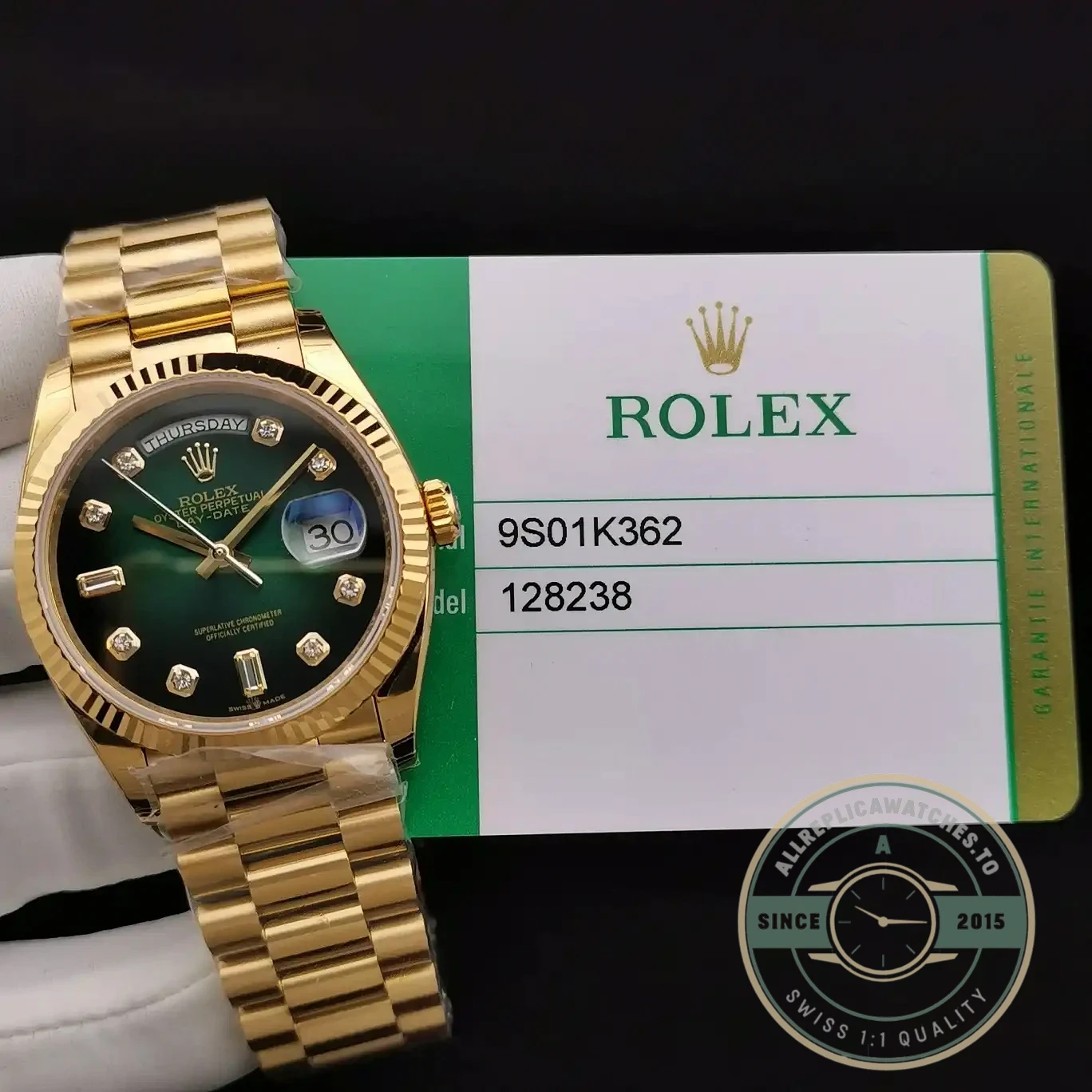 Replica Rolex Day-Date 128238 36mm Green Ombre Dial - Budget Luxury Replica Watch