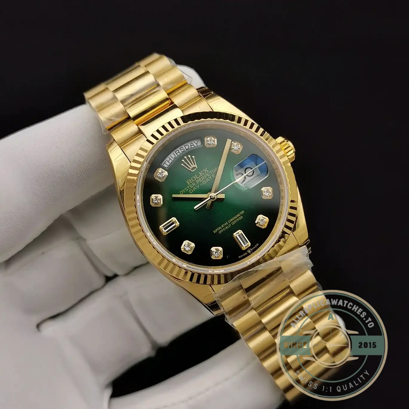 Replica Rolex Day-Date 128238 36mm Green Ombre Dial - Factory Super Clone Watch