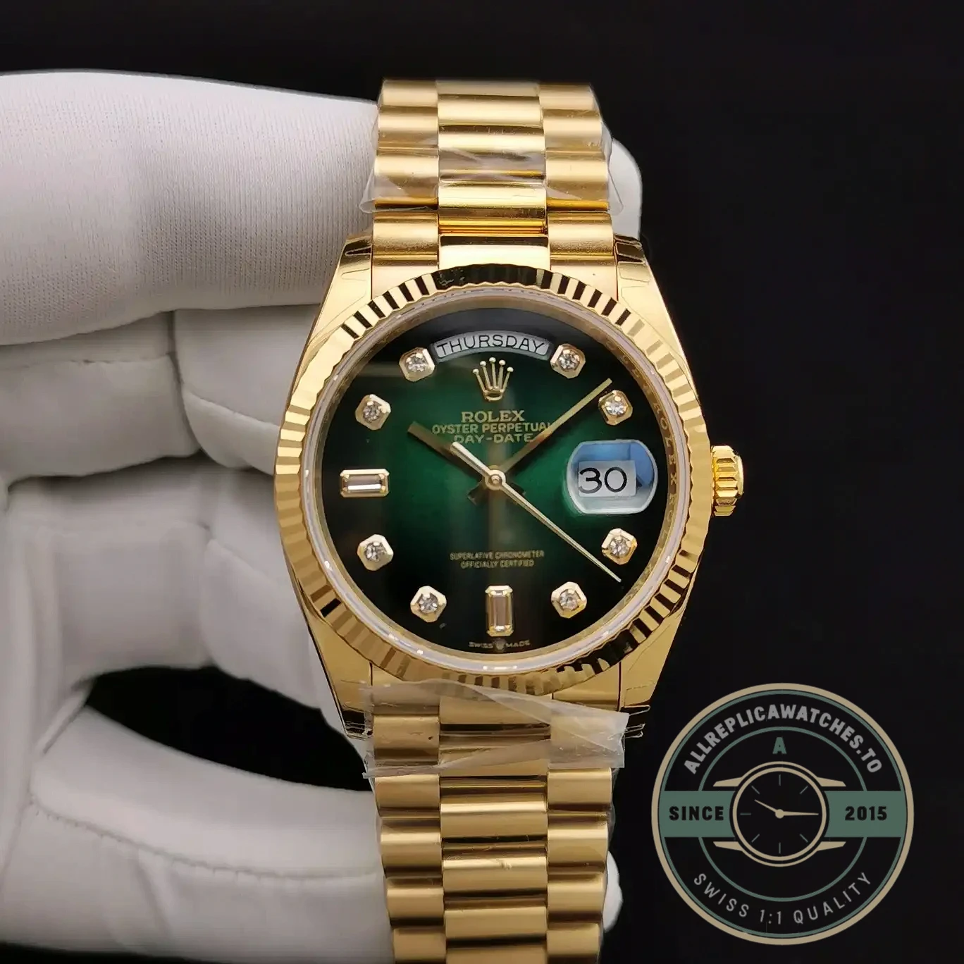 Replica Rolex Day-Date 128238 36mm Green Ombre Dial - Premium Super Clone Watch