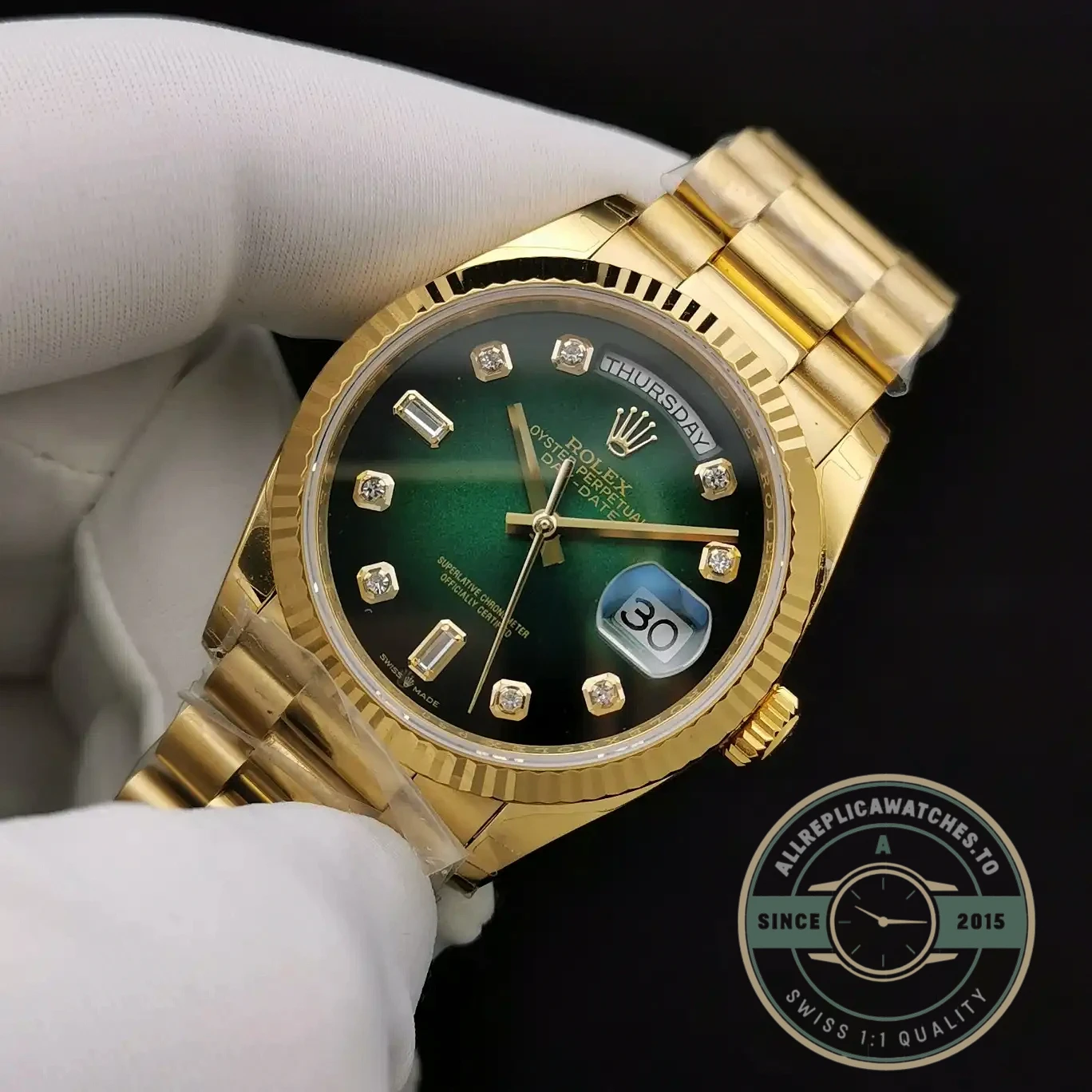 Replica Rolex Day-Date 128238 36mm Green Ombre Dial - Swiss-Made Clone Watch