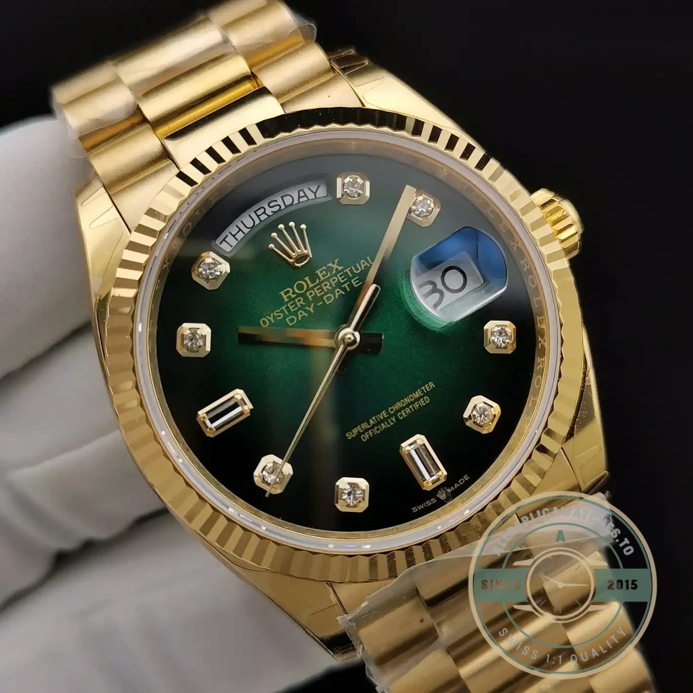 Replica Rolex Day-Date 128238 36mm Green Ombre Dial - Top-Tier Swiss Replica Watch