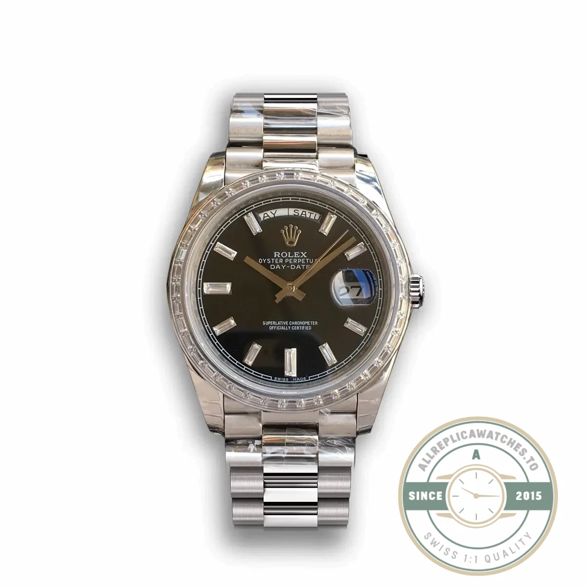 Replica Rolex Day-Date m228238 Black Dial Stainless Steel - 1:1 Swiss Replica Watch