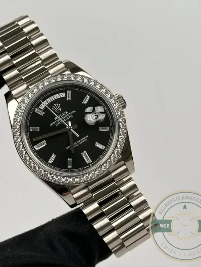 Replica Rolex Day-Date m228238 Black Dial Stainless Steel - Swiss Movement Replica Watch
