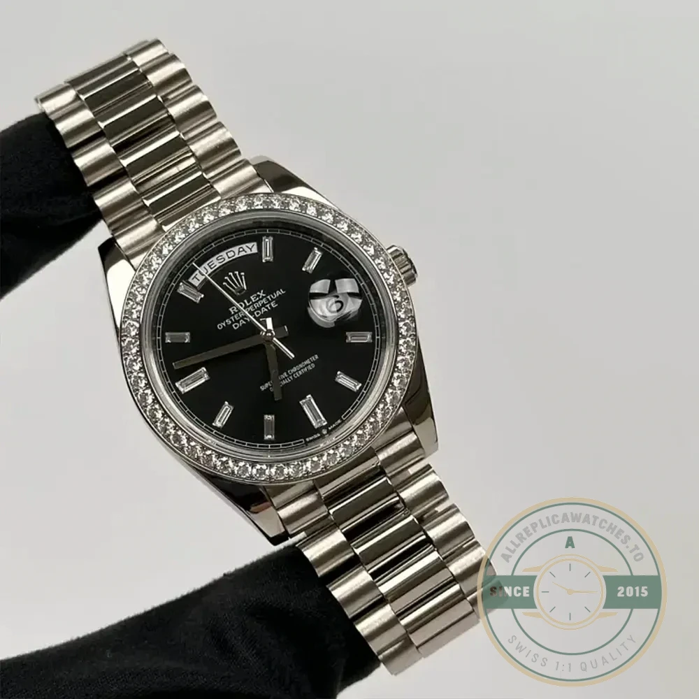 Replica Rolex Day-Date m228238 Black Dial Stainless Steel - Swiss Movement Replica Watch