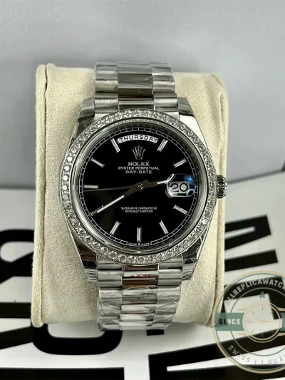 Replica Rolex Day-Date m228238 Black Dial Stainless Steel - Swiss Movement Replica Watch
