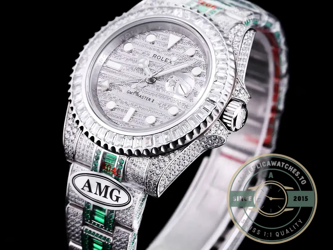 Replica Rolex GMT-Master II 40mm 116769TBR Green Diamonds Bracelet - Budget Luxury Replica Watch