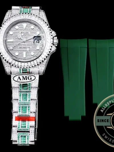Replica Rolex GMT-Master II 40mm 116769TBR Green Diamonds Bracelet - Swiss Movement Replica Watch