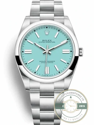 Replica Rolex Oyster Perpetual Lady 41mm Dial Turquoise Blue 124300 - Budget Luxury Replica Watch
