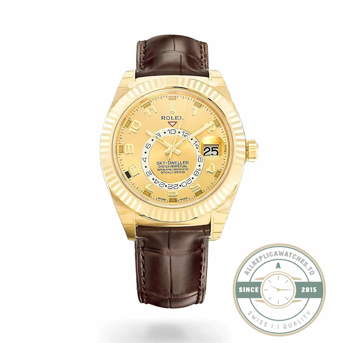 Replica Rolex Sky-Dweller 326138 42mm Gold Dial - 1:1 Swiss Replica Watch