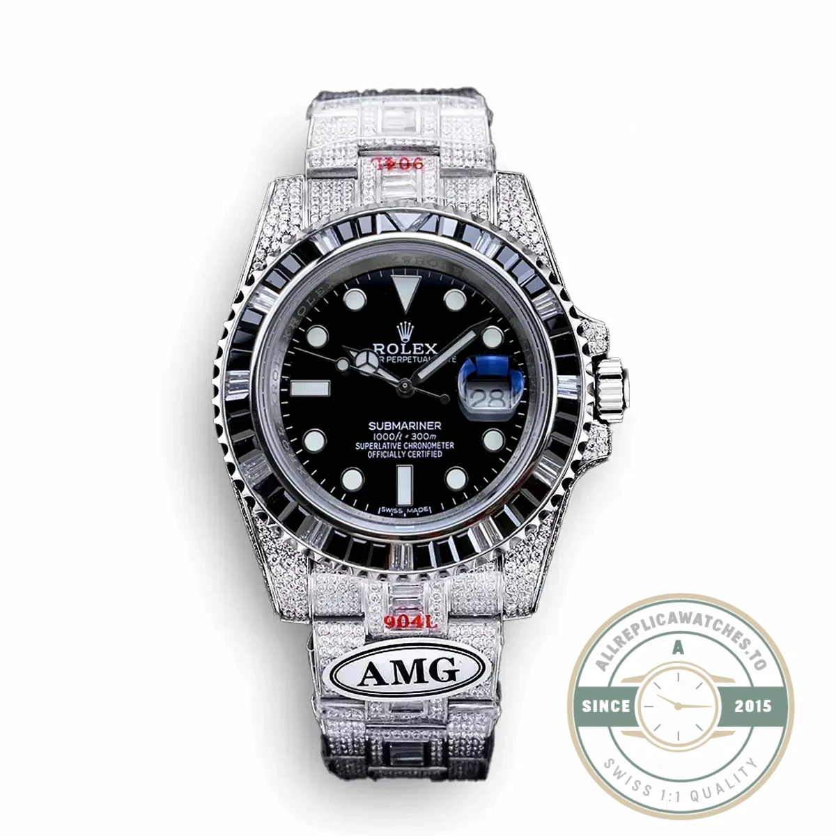 Replica Rolex Submariner Iced Out 116610LN 40mm Black Diamond Bezel - Swiss-Made Clone Watch