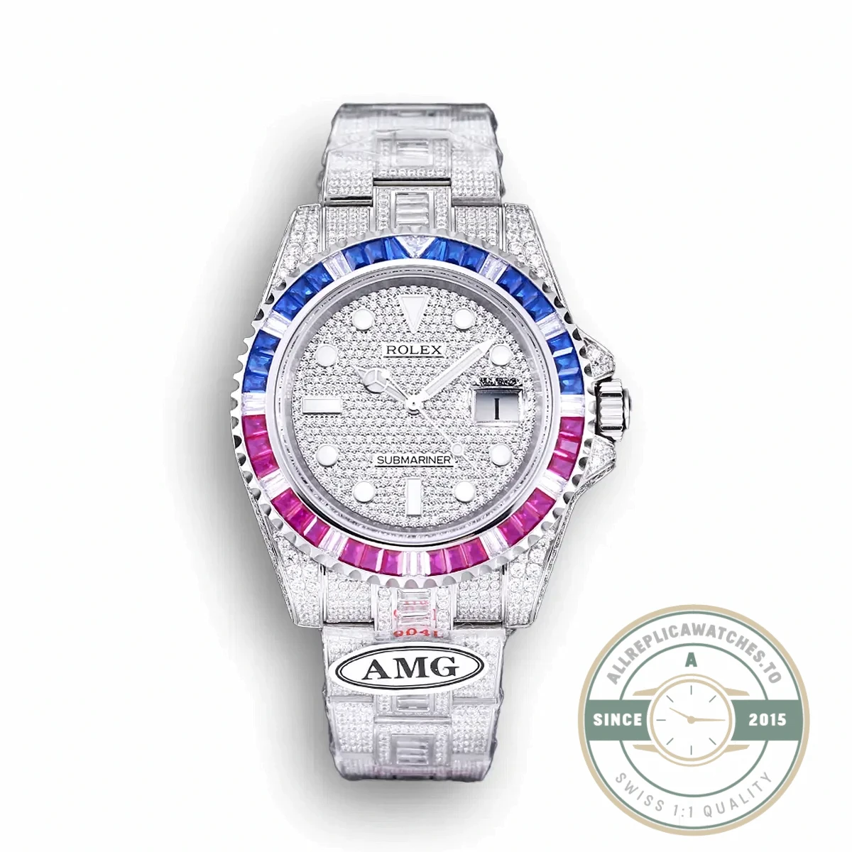 Replica Rolex Submariner Iced Out 116610LN 40mm Blue-Pink Bezel - Factory Super Clone Watch