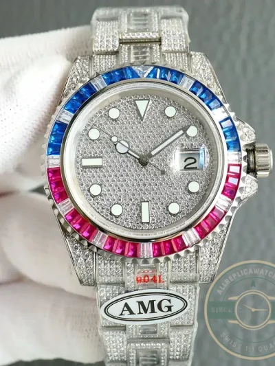 Replica Rolex Submariner Iced Out 116610LN 40mm Blue-Pink Bezel - Budget Luxury Replica Watch