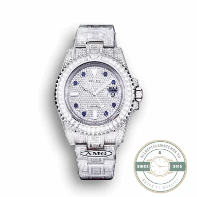 Replica Rolex Submariner Iced Out 116610LN 40mm Diamond Blue Markers - Swiss Movement Replica Watch