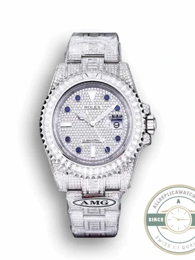 Replica Rolex Submariner Iced Out 116610LN 40mm Diamond Blue Markers - Swiss Movement Replica Watch