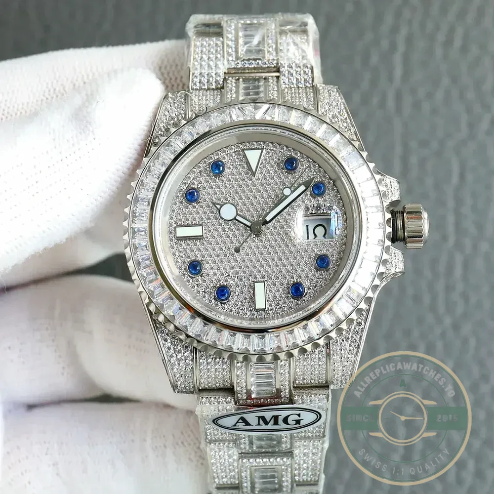 Replica Rolex Submariner Iced Out 116610LN 40mm Diamond Blue Markers - 1:1 Swiss Replica Watch