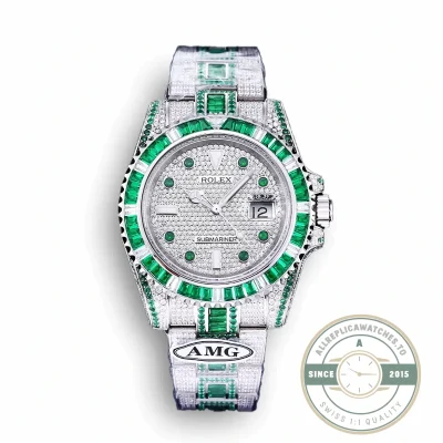 Replica Rolex Submariner Iced Out 116610LN Green-White Bezel - Affordable Super Clone Watch