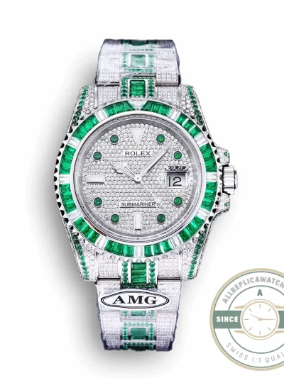Replica Rolex Submariner Iced Out 116610LN Green-White Bezel - Affordable Super Clone Watch