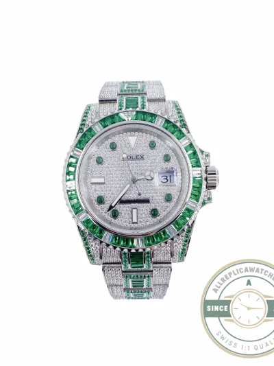 Replica Rolex Submariner Iced Out 116610LN Green-White Bezel - Swiss-Made Clone Watch