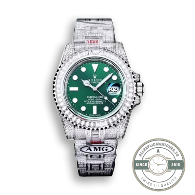 Replica Rolex Submariner Iced Out 116610LV-3 41mm Green Dial - Premium Super Clone Watch