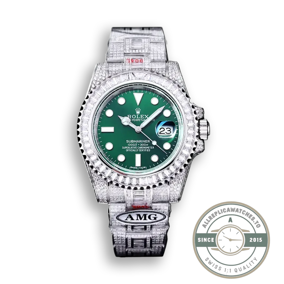 Replica Rolex Submariner Iced Out 116610LV-3 41mm Green Dial - Premium Super Clone Watch
