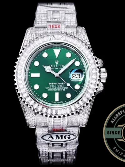 Replica Rolex Submariner Iced Out 116610LV-3 41mm Green Dial - Affordable Super Clone Watch