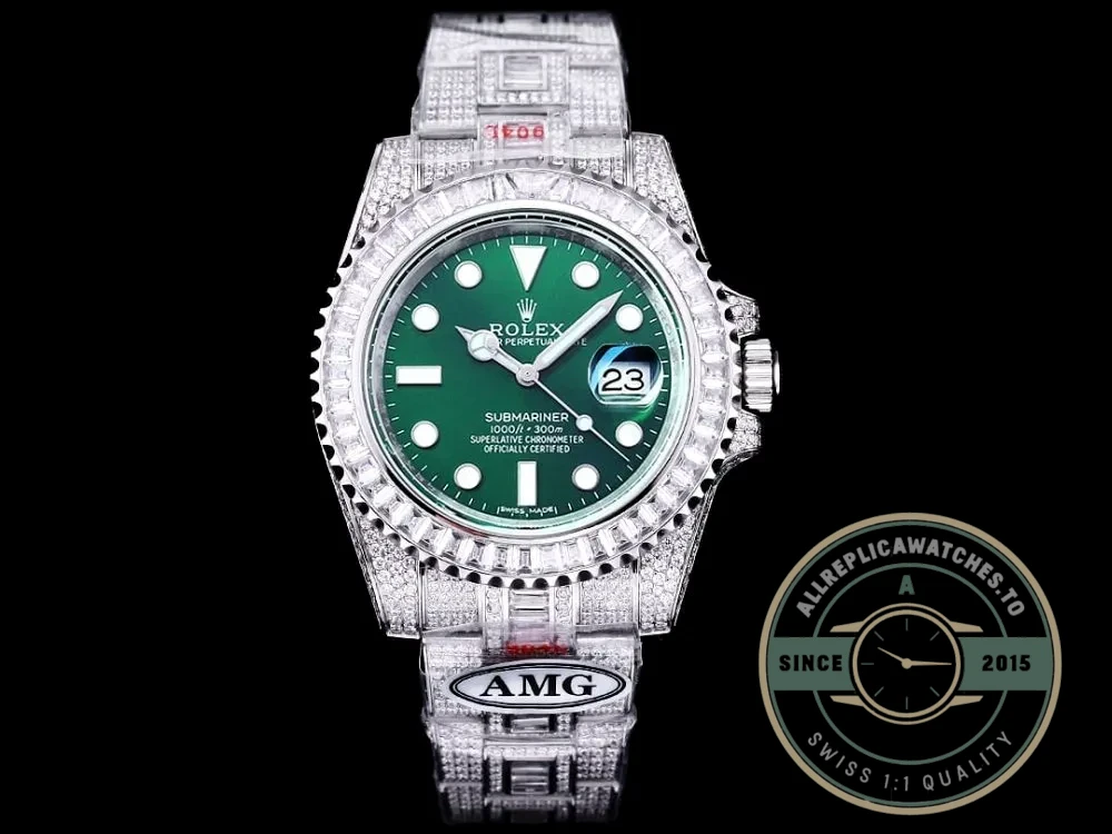 Replica Rolex Submariner Iced Out 116610LV-3 41mm Green Dial - Affordable Super Clone Watch