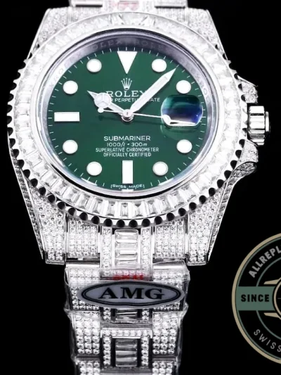 Replica Rolex Submariner Iced Out 116610LV-3 41mm Green Dial - Luxury Replica Watch