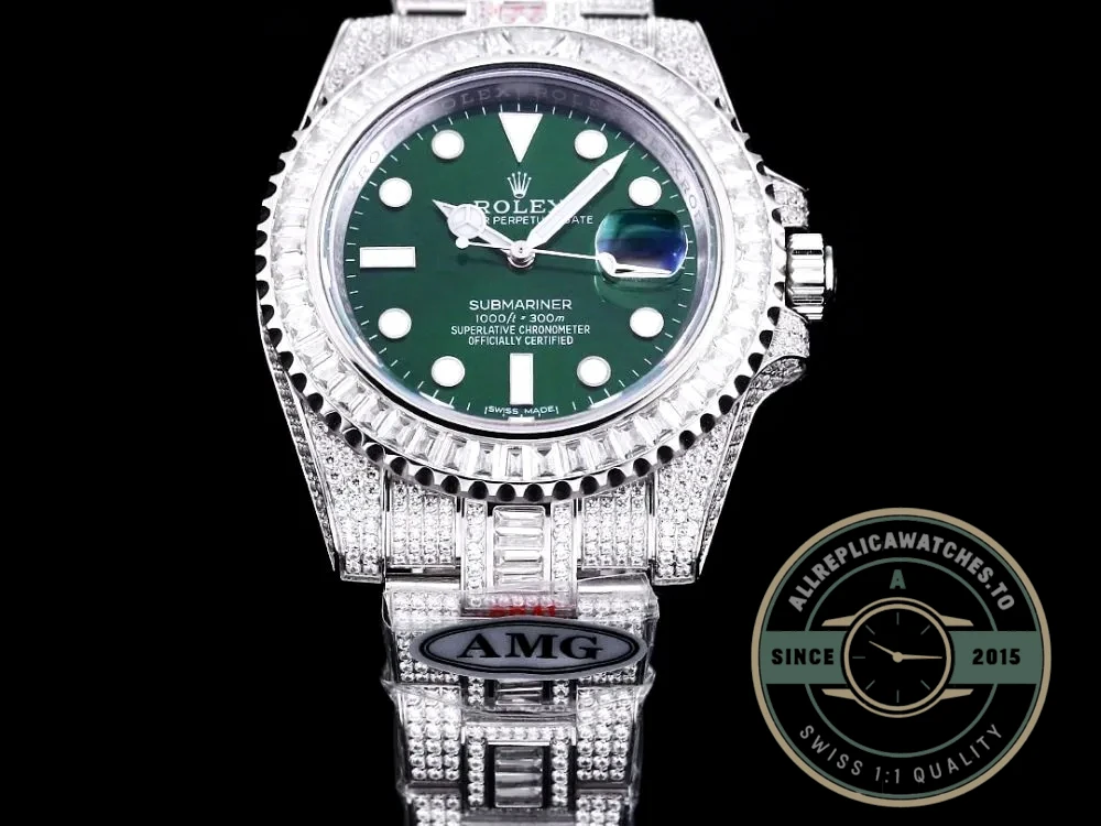 Replica Rolex Submariner Iced Out 116610LV-3 41mm Green Dial - Luxury Replica Watch